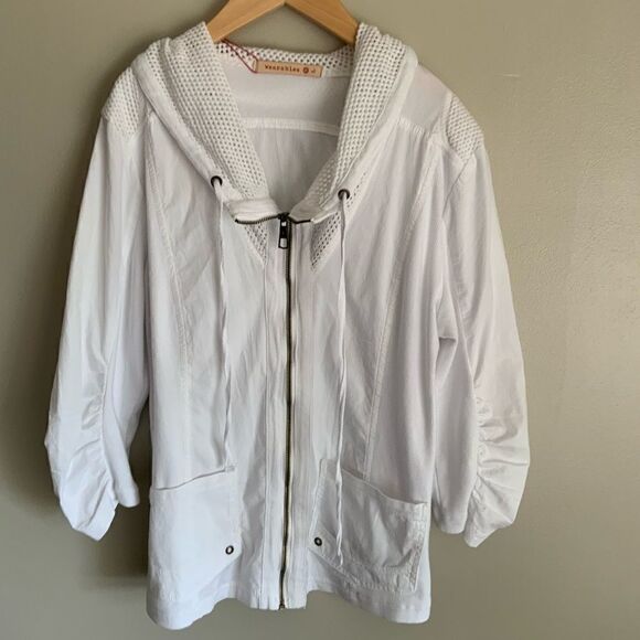 XCVI Cotton White 3/4 Sleeve Women’s Hooded Jacket - Picture 4 of 9